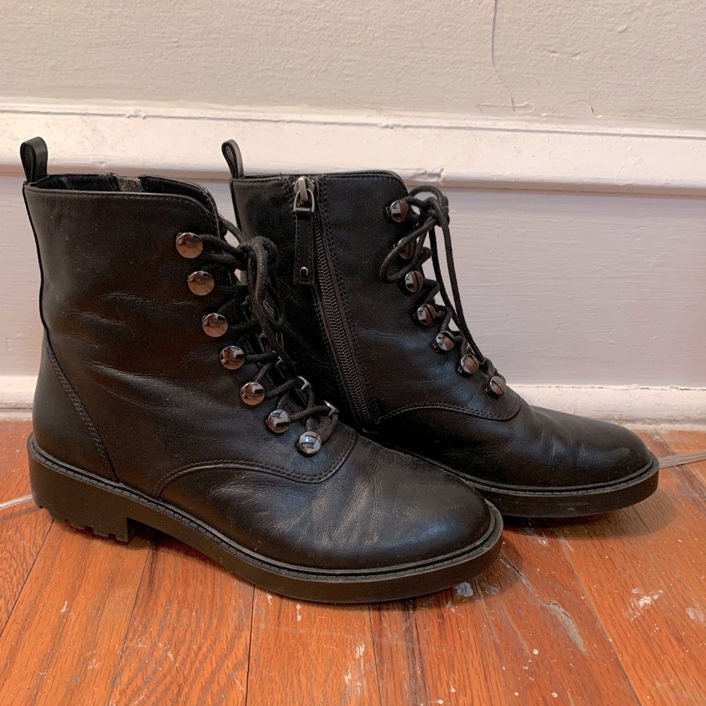 Linea Paolo Black Combat Boots Sz 7